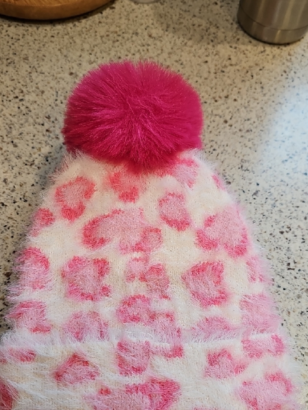 Madden Girl Bright Pink Knit Kids Mittens with Faux Fur Pom - Picture 3 of 4